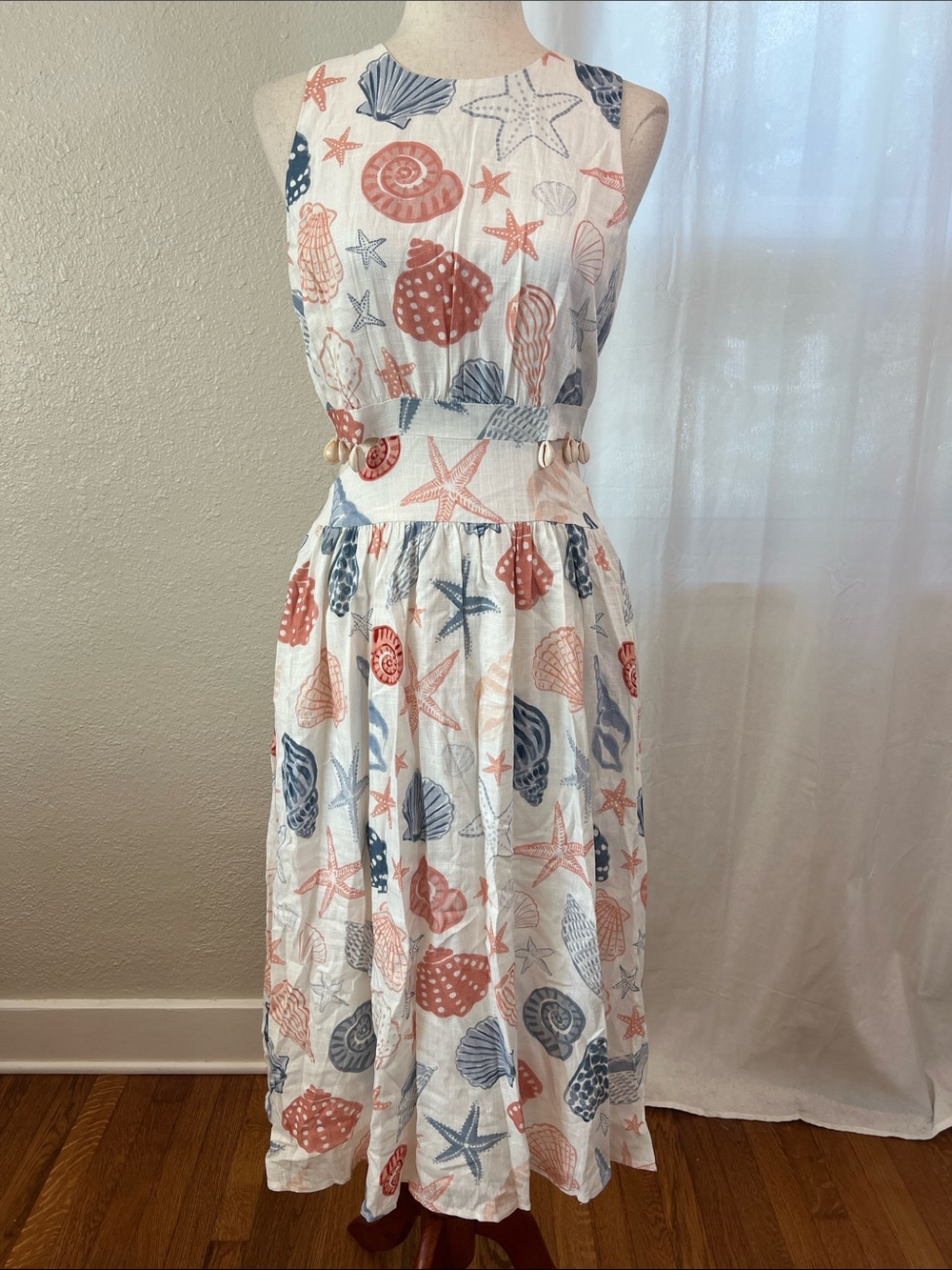 Sadie & Sage Coral and Navy Seashell Maxi Dress. Size S. NWOT